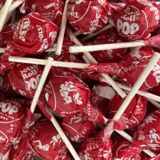 Bulk bin of Cherry Tootsie Pops